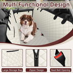 Dog Car Seat Cover, Durable Waterproof Scratch Proof Nonslip Dog Hammock, Pet Back Seat Covers with Pocket for Cars SUVs and Trucks - L, Beige/Black