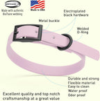Dogline Biothane Waterproof Dog Collar Strong Coated Nylon Webbing with Black Hardware Odor- Proof for Easy Care Easy to Clean High Performance Fits Small Medium or Large Dogs, Pastel Purple