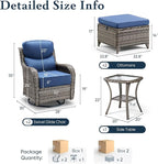 Belord Luxury 6" Thick Cushioned 5 Pieces Patio Furniture Set with 2 Ottomans, Wicker Outdoor Conversation Set with High Back Swivel Rocker Patio Chairs for Deck Porch Yard and Poolside - Grey+Blue