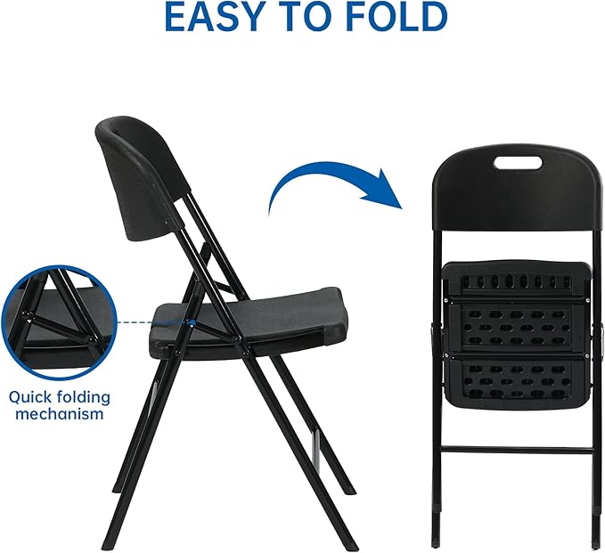 50 Pack Thicker 800 LBS Black Folding Chairs, Commercial Grade Folding Chair, Foldable Chairs for Events