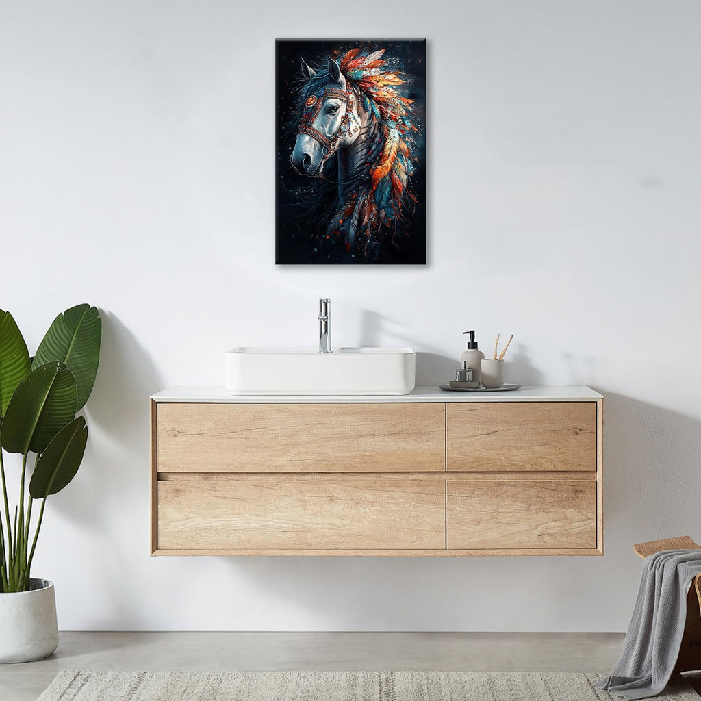 Horse Pictures Wall Art, Horse Animal Bathroom Wall Decor, Aesthetics Modern Framed Painting Elegant Canvas Artwork for Bathroom Bedroom Living Room Decorations 24"L x 16"W