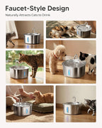 PEKTACO Stainless Steel Cat Water Fountain, 3.2L/108oz Cat Water Dispenser with Quiet Water Pump, Dishwasher Safe Pet Drinking Fountain for Cats with 3 Filters + 3 Sponges