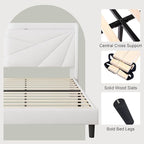 Feonase Full Bed Frame with Charging Station, Velvet Upholstered Platform Bedframe with Wingback Headboard, Solid Wood Slats Support, Noise Free, No Box Spring Needed, White