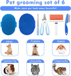 Pet Grooming Kit with Slicker Brush Bath Massage Glove Brush Pet Shedding Comb Nail Clipper Trimmer 6 Piece Set for Rabbit Kitten Guinea Pig Cat Chinchilla Ferret Small Animals