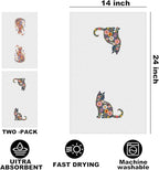 2 Pcs Flower Cat Kitchen Towels, Floral Cat Hand Towel for Bathroom Decor, Kitten Dish Tea Towel for Kitchen Home Bathroom Decor, Pet Gifts for Kitten Lovers Women Girls, 24x14 Inch