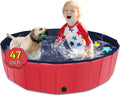 Foldable Dog Pool, 47" x 12" Kiddie Pool with Hard Plastic, Non-Slip Dog Bath Tub for Outdoor Backyard, Collapsible Dog Swimming Pool for Kids Dogs Pets (Red)
