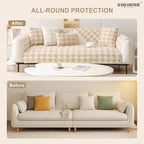 HANDONTIME Non-Slip Pet Couch Cover Washable, Plush Faux Fur Couch Protector for Cushion Pet-Friendly Sofa Covers for Dogs, Checkered Diamond Sectional Covers Dog Mat for Sofa (Khaki, 35.6" x 63")