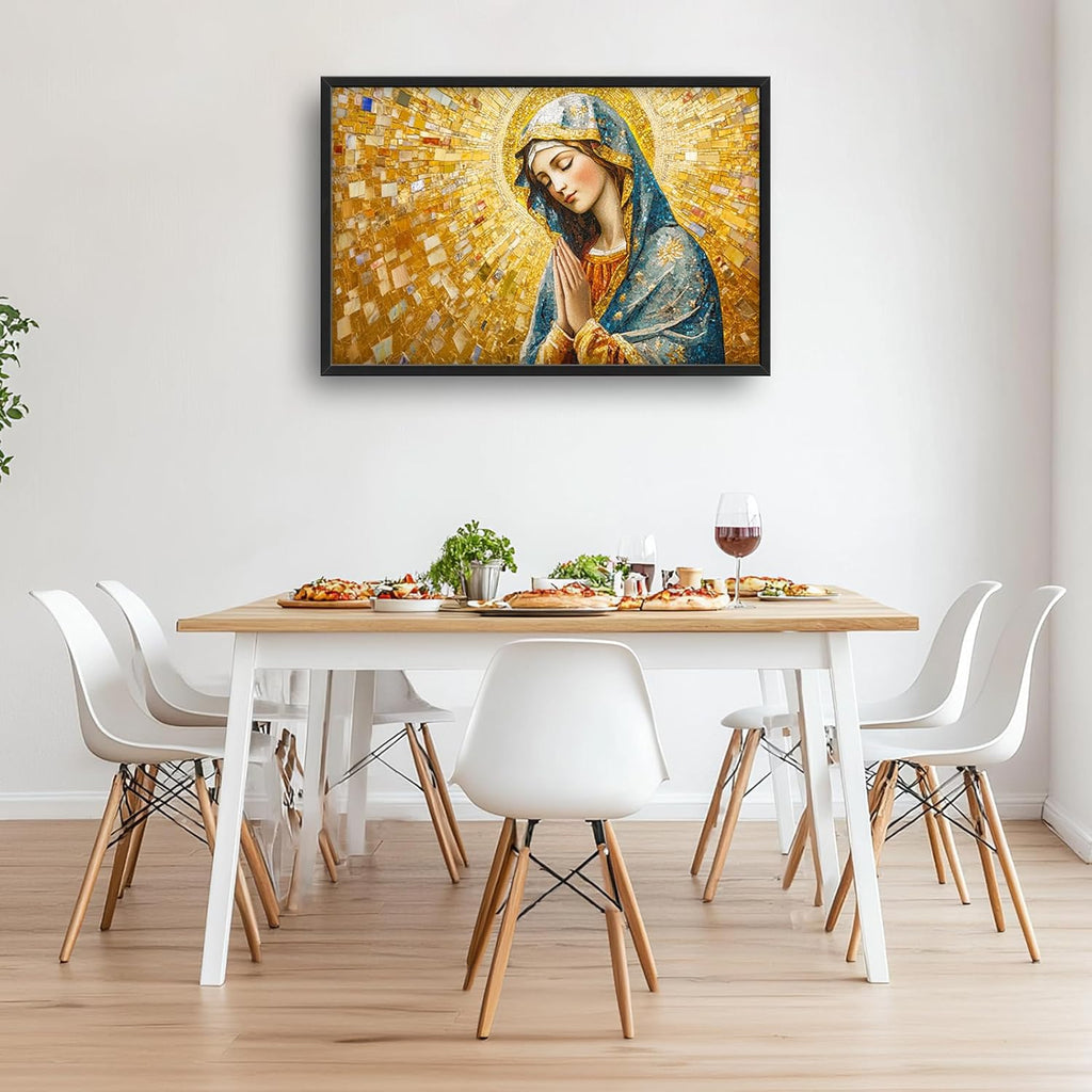 Extra Large Virgin Mary Framed Wall Art for Living Room,Oversized Golden Christian Religious Pictures Wall Decor,Canvas Print Painting Modern Artwork Bedroom Office Bathroom 36L" x 24W"