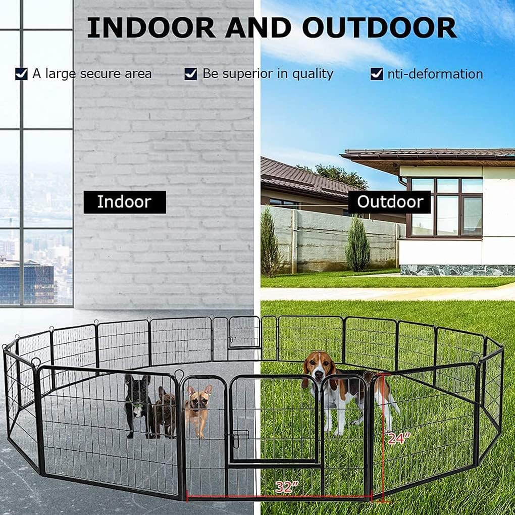 BestPet | Dog Playpen | 24 Inch, 16 Panels | Heavy Duty Metal Pet Exercise Pen | Indoor Outdoor Fence Panels | Rust-Resistant, Removable, Tool-Free Setup | Anti-Skid, Expandable Design