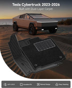3W Floor Mats with Carpet & Cargo Liner for Tesla Cybertruck 2023 2024 2025 2026, All Weather Waterproof Heavy Duty Accessories Custom Fit Automotive Double Layer Floor Liners & Sub Storage Trunk Mat