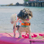 Dog Life Jacket High Flotation, Reflective Dog Life Vest for Swimming, Adjustable Dogs Life Preserver Rescue Handle Spring Summer Pool for Small, Medium, Large Dogs (HawaiiOrange,S)