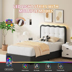 BarnFurin Twin Bed Frame with LED Lights, Twin Size Bed Frame with Cloud Headboard LED Lights, Upholstered Platform Bed with Cloud Headboard, No Box Spring Required, Easy Assembly, Black