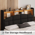Queen Bed Frame with Headboard and LED Lights, Velvet Upholstered Bed Frame with Wooden Slats Support, No Box Spring Needed, No Noise, Black