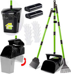 LANNEY Pooper Scooper - 38" Long Adjustable Metal Handle Dog Pooper Scooper Swivel Bin & Rake & Spade with 50 Bags Attachment, Portable Heavy Duty Dog Poop Scooper for Yard Dogs Large Medium Small