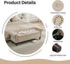 58.1'' Storage Bench Upholstered Chenille End of Bedroom Bed Bench Ottoman with Tufted Cushioned Rolled Arm Large Storage Space for Reading Living Room Entryway, Light Brown