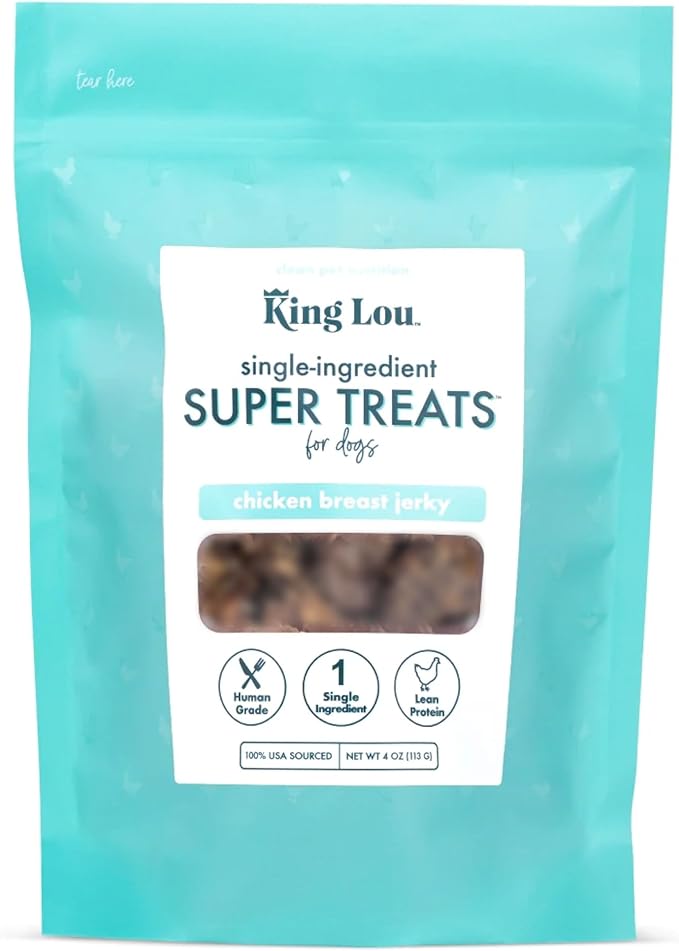 King Lou Pets - Chicken Breast Jerky for Dogs - USA-Made Dehydrated Chicken Dog Treats - 1 lb Fresh Breast Prior to Dehydration