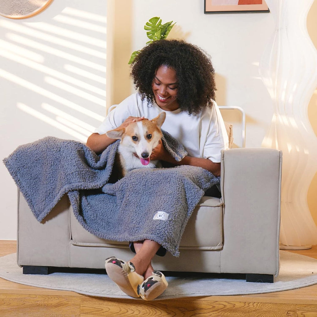 1 Pack 3 Calming Blankets Fluffy Premium Fleece Pet Blanket Soft Sherpa Throw for Dog Puppy Cat Grey Medium (30“x20'')