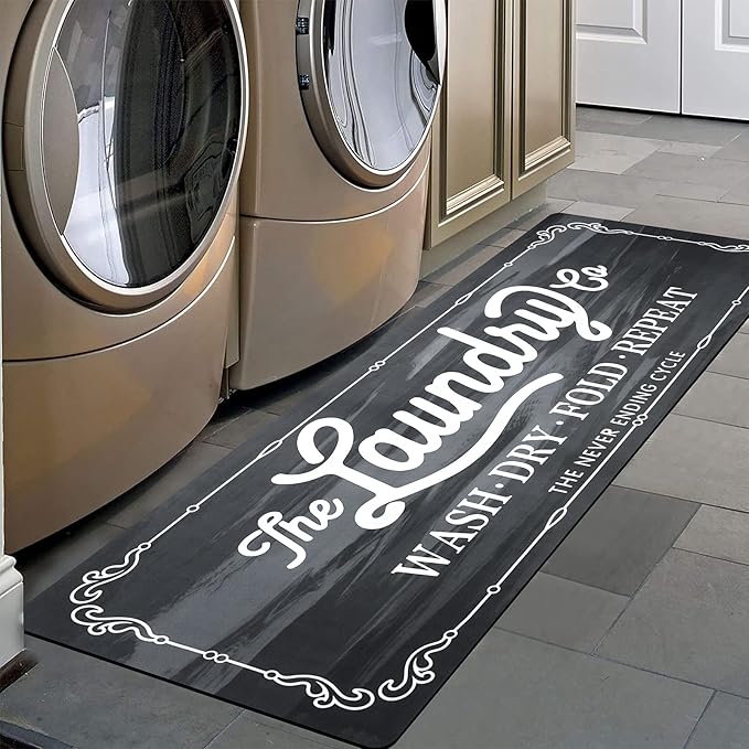 Pauwer Laundry Room Rug Runner 20"x48" Waterproof Rubber Laundry Mat Non Slip Kitchen Mats for Floor Washable Floor Mat Runner Rug for Farmhouse Mudroom Washroom Bathroom Decor