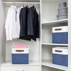 Collapsible Fabric Storage Cubes 11x11 Cube Storage Bins, 4 Pack Closet Baskets Box with Handles for Organizing, Shelf, Toys, Clothes, Home, Office, Nursery (Navyblue&White)