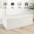 Storage Ottoman Bench, 43 Inch Foldable Ottoman with Legs, Velvet Foot Rest Stool, End of Bed Bench, Storage Chest for Living Room, Bedroom (Beige)
