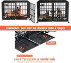 aboxoo 42 inch Stackable Heavy Duty Metal Dog Crate for 4 Dogs/Large Dog,All Metal Open Top Access,Escape Proof Cage,Dog Kennel Indoor with Wheels,Floor Grid, Tray, Divider and Feeding Bowl