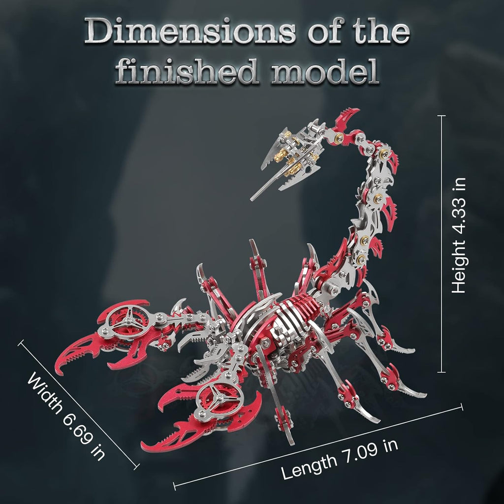 Scorpion 3D Metal Puzzles Kits for Adults Teens – 454 Pcs – Mechanical Assembly Models – 4 Hours to Build – Ideal for Gifts and Decorations (Red)