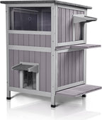 GUTINNEEN Outdoor Cat House Weatheproof Feral Cat Shelter Wooden Cat Condo for Winter with Escape Doors（AIR14）