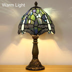 Tiffany Small Table Lamp,Blue Dragonfly Stained Glass 3 Color Temperature Antique Table Lamps,Bedside Nightstand Lamp for Bedroom,Living Room,Home Office+LED Bulb,8X8X15Inch