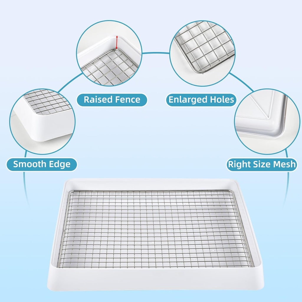 FHTONGE Bunny Litter Pan for Cage Corner with Steel Grid Holes, Rectangula Rabbit Litter Box Pet Toilet for Rat Chinchilla Hedgehog Hamster Ferret Guinea Pig, Small Animals Potty Trainer Tray