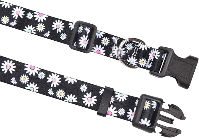 MarukoPet Dog Collar, Adjustable for Small Medium Large Dogs Puppy, Cute Design with Bohemia Floral Tribal Geometric Patterns Boys Girls Dog Collar(Black Daisy-XS)