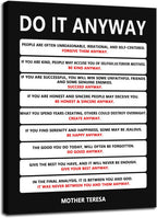 Do It Anyway Motivational Wall Art Inspirational Poster Mother Teresa Quote Canvas Prints Artwork for Office Living Room Modern Home Decor Painting Pictures Stretched and Framed [18''Wx 24''H]