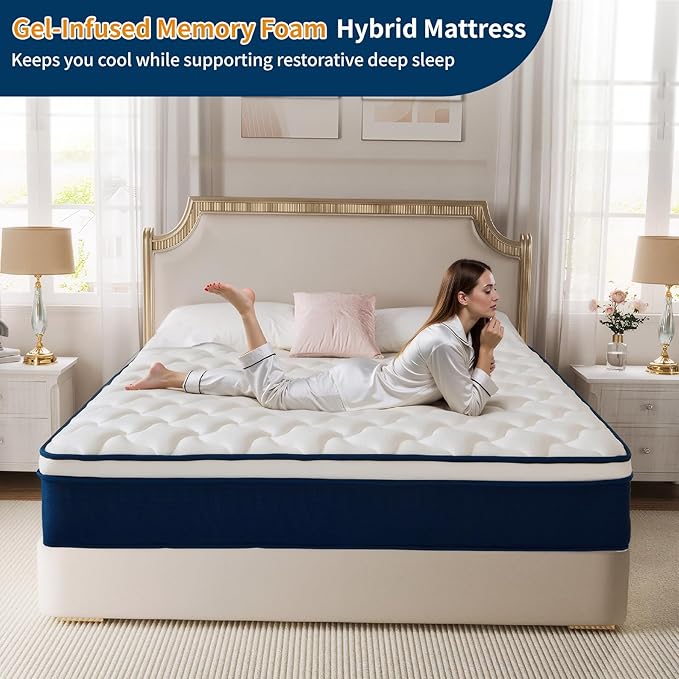 Full Size 12 Inch Gel Memory Foam Hybrid Mattress in a Box - 55x75 Inch, Pocket Springs & Medium Firm for Pressure Relief, Motion Isolation, 100 Nights Trial