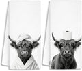 Funny Highland Cow Hand Towels, Highland Cow Bathroom Decor, Rustic Farmhouse Western Farm Animal Decorative Hand Towels for Bathroom Decor, 16x24 Inch Set of 2