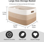 OIAHOMY Large Blanket Basket For Living Room, Rectangle Woven Baskets for Storage, Nursery Toy Storage With Handle-22”x17”x12”-Gradient Light Yellow