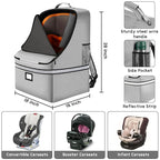 Car Seat Travel Bag,Padded Car Seats Backpack with Steel Cable Handle and Reflective Stripes, Large Durable Carseat Carrier Bag,Airport Gate Check Bag,Infant Seat Travel Bag with Shoulder Strap,Grey