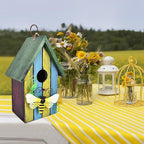 Morning View Bird Houses for Outside Decorative Nest Box Wooden Birdhouse Hanging Spring for Yard Garden Patio Outdoor Small Birds Bluebird Finch Cardinals Wren 9.35 Inch Tall (Light Blue)
