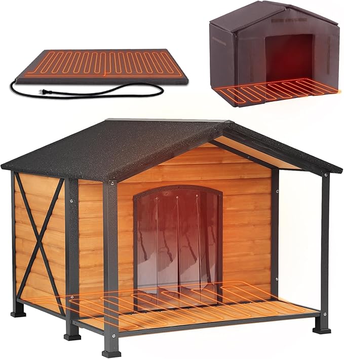 GUTINNEEN Heated Dog House for Outside Insulated Dog House Outdoor Weatherproof with Safe Heated Pad, Chew-Proof Metal Frame and Insulated Liner for Medium to Large Dogs, 41.5" L x 41.4" W x 34.1" H