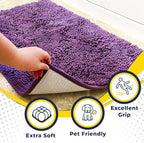 Muddy Mat® | Super Absorbent Door Mat Indoor, Microfiber Quick Dry Chenille Entryway Rug, Non-Slip Front Door Mat, Indoor Mats for Entryway, Machine Washable Pet Rug, Purple 24" x 96"