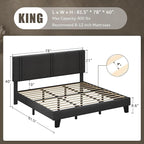 iPormis King Platform Bed Frame with Fabric Upholstered Headboard & Thickened Legs, Mattress Foundation with Solid Wooden Slats Support, No Box Spring Needed, Noise Free, Dark Grey