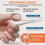 THRAU Left-Handed Cuticle Scissors – Surgical Grade Stainless Steel with Sharp Curved Tip for Cuticles, Nails, Eyebrows, Eyelashes, Nose Hair & Beard – Ideal for Manicure & Precise Grooming