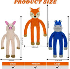 3 Pack No Stuffing Crinkle Squeaky Interactive Plush Dog Toys for Aggressive Chewers to Keep Puppy Busy for Boredom Small & Medium Breeds Furry Friend Teething Orange Fox Pink Pig Blue Hippo