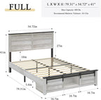 Wooden Bed Frame Full Size with Headboard & Sliding Barn Door Storage Footboard, Farmhouse Platform Bedframe with Charging Station, No Box Spring Needed, Boho White