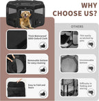 DONORO Dog Playpen Portable Pet Play Pens for Small Dog/Cat/Rabbit/Chicks, Cat Playpen Indoor/Outdoor with Carring Case, Removable Zipper Top and Bottom (Black, Extra Large (55"x55"x30"), 8)