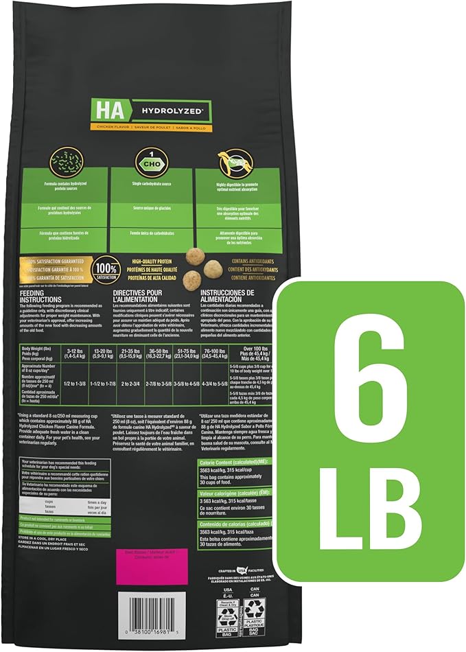 Pro Plan Veterinary Diets Purina HA Hydrolyzed Protein Dog Food Dry Chicken Flavor Formula - 6 lb. Bag