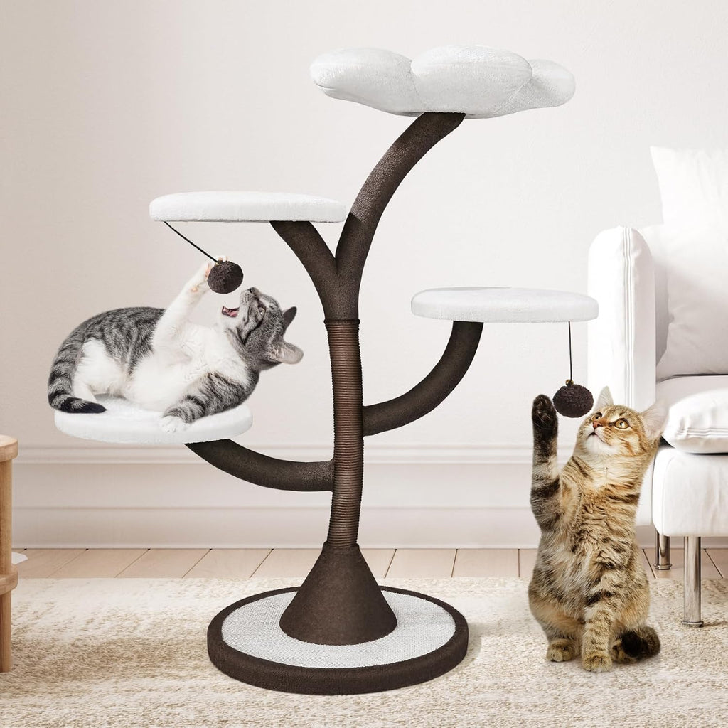 Multi-Level Modern Cat Tree, All-in-One Cat Tower with Scratching Post, Flower Cat Tree Houses for Indoor Cats