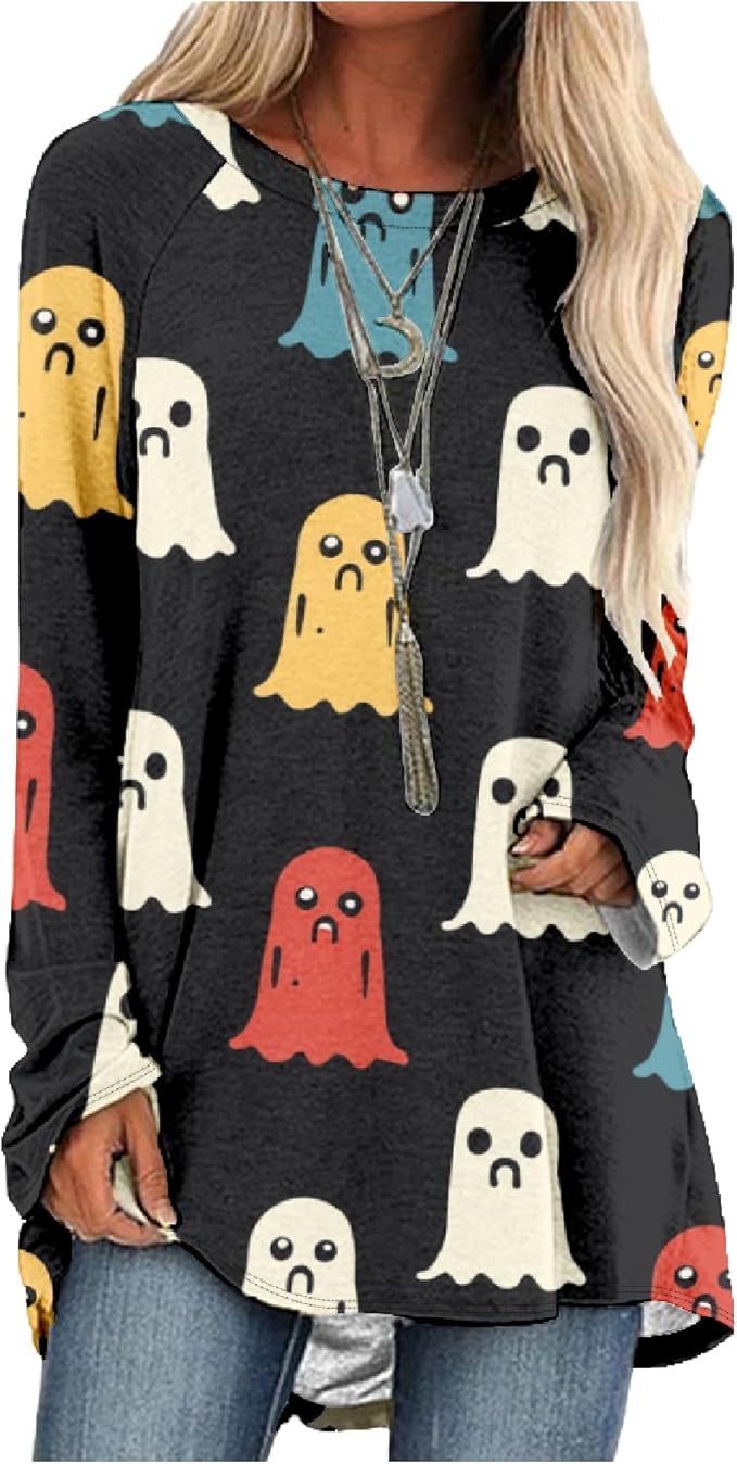 MARSVOVO Women Novelty Graphic Plus Size Sweater Crewneck Long Sleeve Cute Printed Loose Fit Casual Fall Sweaters Top