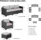 Rattaner Outdoor Wicker Furniture Couch Set 5 Pieces Patio Furniture Sectional Sofa with Grey No-Slip Cushions and Waterproof Covers