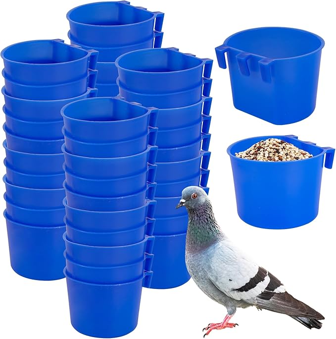 40 Pcs Cage Cups Birds Feeders Bird Water Dispenser Hanging Quail Waterer Plastic Chicken Feeding Watering Dish for Small Coop Parrot Parakeet PET Poultry Pigeon Gamefowl Food Seed Bowl Supplies(Blue)