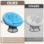46" Giant Oversized Rattan Papasan Chair with Cushion and Frame for Adults, Fluid 360° Swivel, Waterproof, Black Frame with Blue Cushion