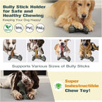 Tree Stump Dog Puzzle Toy for Medium/Large Dogs – Interactive Chew Toy with Frozen Treat Molds & Peanut Butter Grooves, Tree Trunk Bully Stick Holder for Dogs, Fits Various Bully Sticks